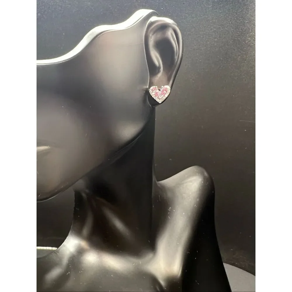 Helirose Pink Silver Tone Heart Shaped Stud Earring Gift Box